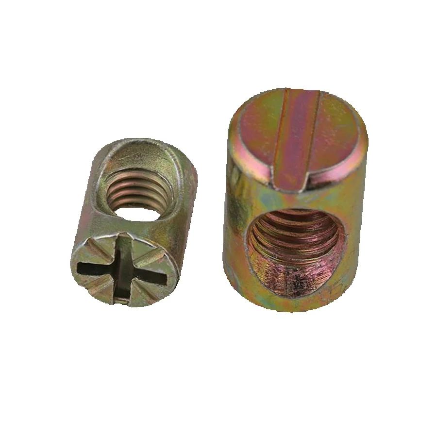 Furniture Hardware Barrel Nut - 100 stuks kleur verzinkte gekartelde kruisvormige