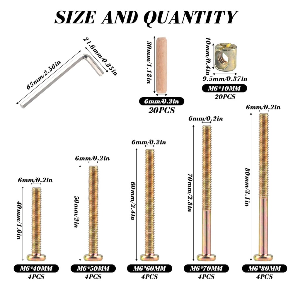 M6x40/50/60/70/80mm Crib Screw - Furniture Hardware Barrel Nut recensie en prijs